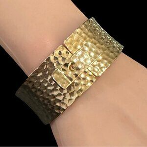Hammered Gold-Tone Hinged Bracelet With Textured Design & Secure Closure